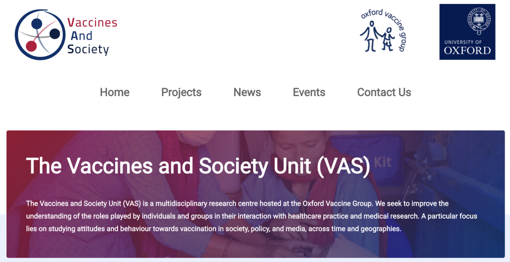 vaccines and society unit website homepage screenshot